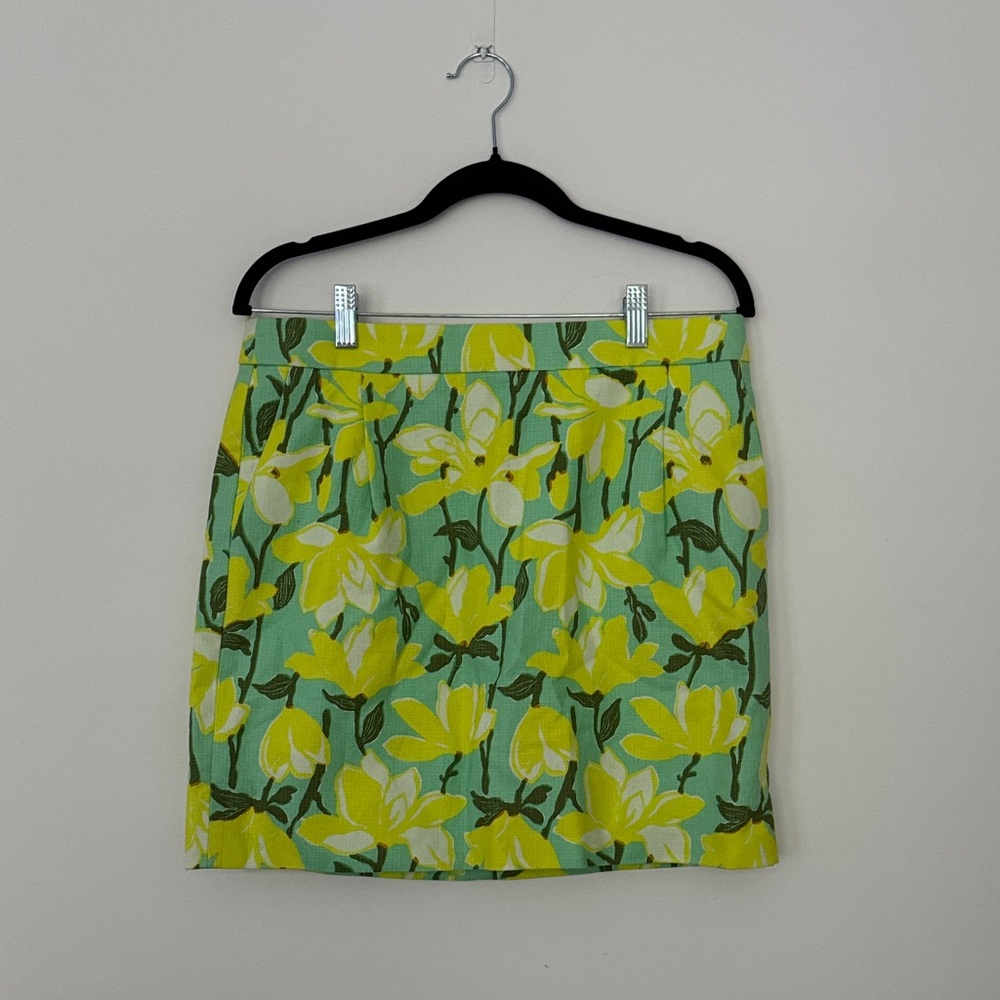 J. Crew Green and Yellow Floral Pencil Skirt
